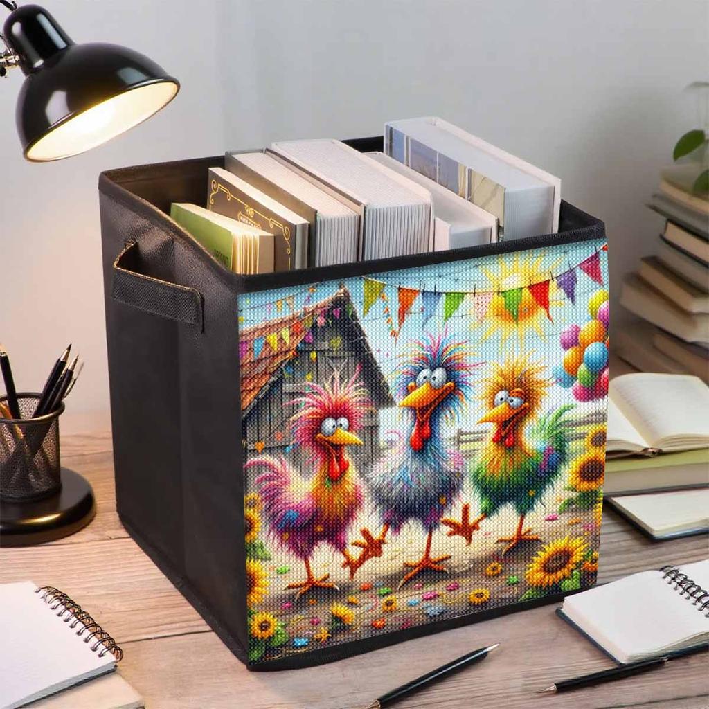 Three Chickens on The Farm 5D Diamond Painting Storage Basket Full Round Drill Mosaic Diamond Embroidery Cross Stitch Kits Home Decor Home Decor