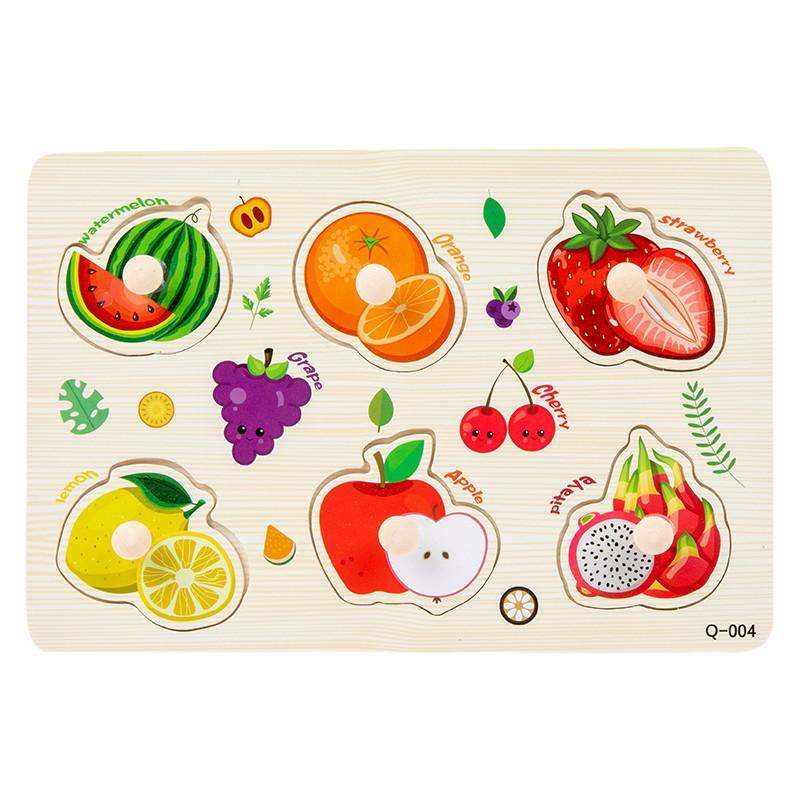 Baby Montessori Wooden Puzzle Hand Grab Board Toys Educational Alphabet Shape Puzzles for Kids Cartoon Animal Vehicle Child Gift