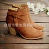 Autumn and Winter New Thick Heel Side Zipper Round Head Bow Martin Boots Women's Large Size and Ankle Boots
