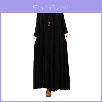 Elegant Plus Size Women Cotton Long Sleeve Vintage Kaftan Casual Maxi Dress