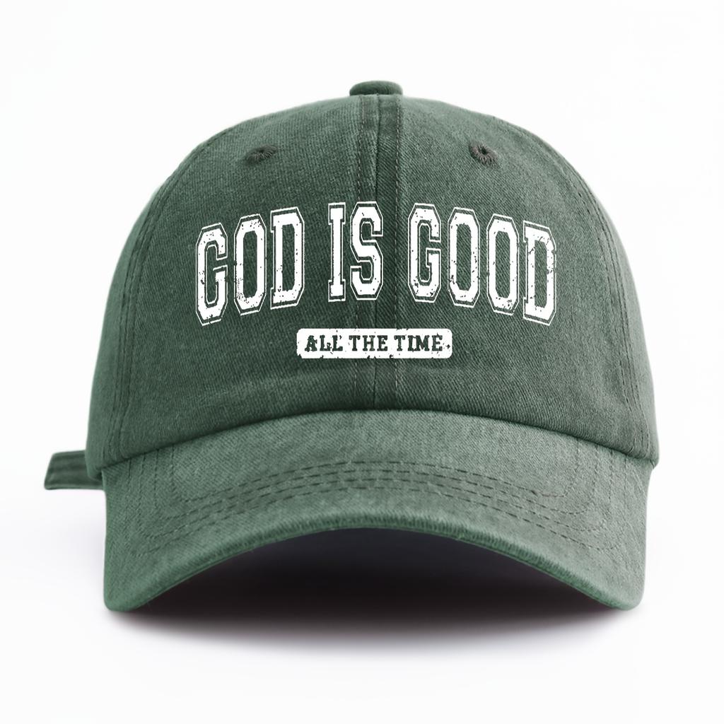 GOD IS GOOD Printed Water Washed Baseball Hat Simple, Casual, Fashionable, Adjustable Size Outdoor Sports Daily Party Vacation