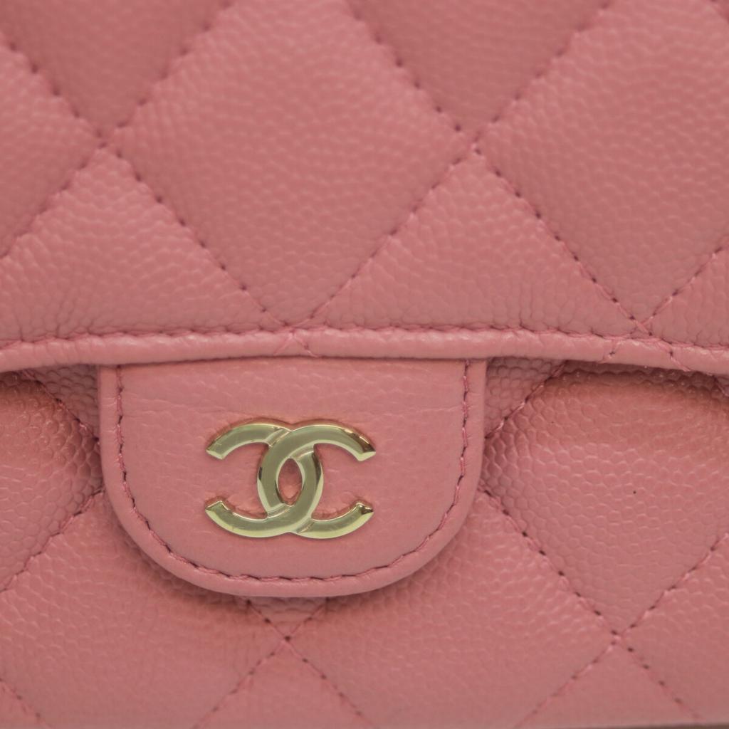 CHANEL AP2096 Pink Matte Caviar Skin Flap Phone Case Shoulder bag pinkUsed
