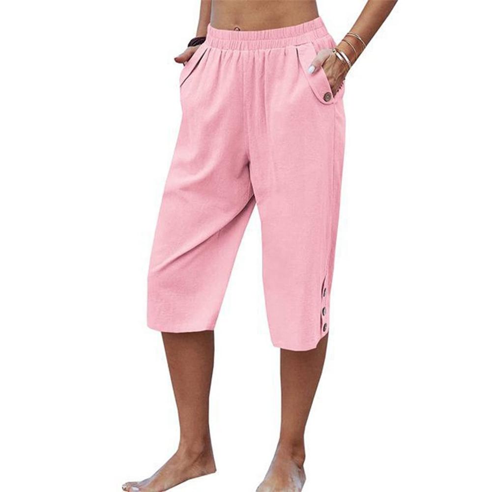 Women s Summer Cotton-Linen Loose-Fit Cropped Pants M