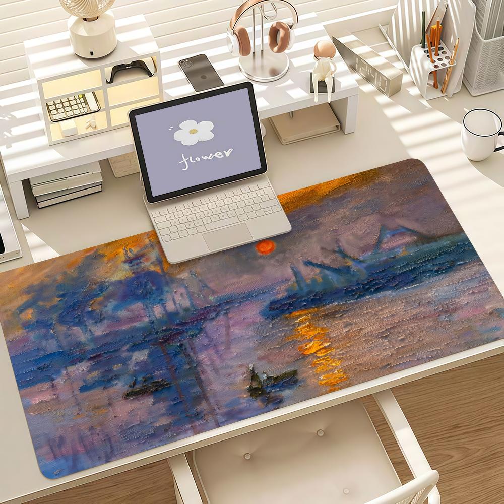 Retro Art C-Claude Monet Mouse Pad Anti Slip Rubber Edge Locked Thickened Laptop Gaming Desk Mat