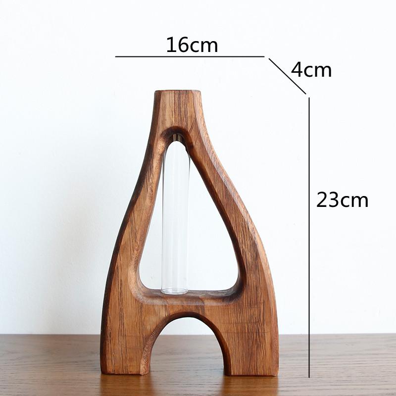 Handgefertigte Vase aus Massivholz, ausgehöhltes Glasröhrchen, Blumenarrangement, Hydrokultur, Holzvase, Topfblumen, Wohnaccessoires