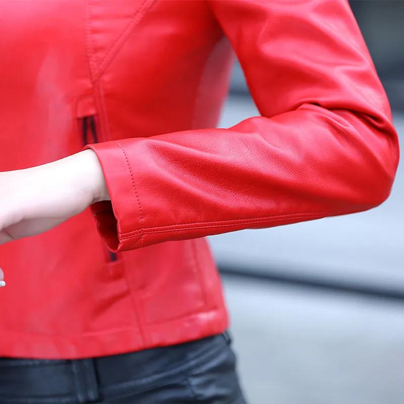 Women Spring and Autumn PU Leather Jacket Outerwear Coat Women's Moto Biker Zipper Jackets