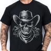 Western Cowboy Ghost Skull Halloween T Shirt Vintage Oversized Full Front Goth Style Spooky Season For Cowgirls Cowboys