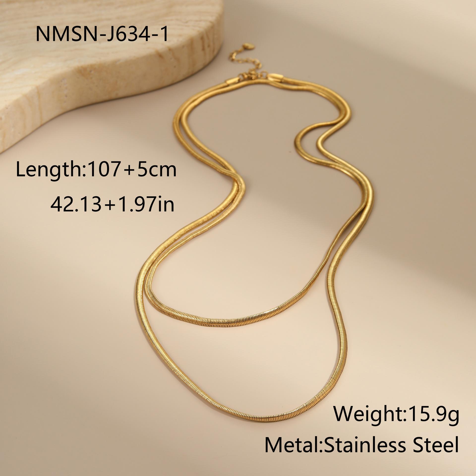 GEMCHIC Women s Minimalist Snake Chain Stainless Steel Necklace 18K Gold Plated Flat Chain Layering Long Sweater Chain