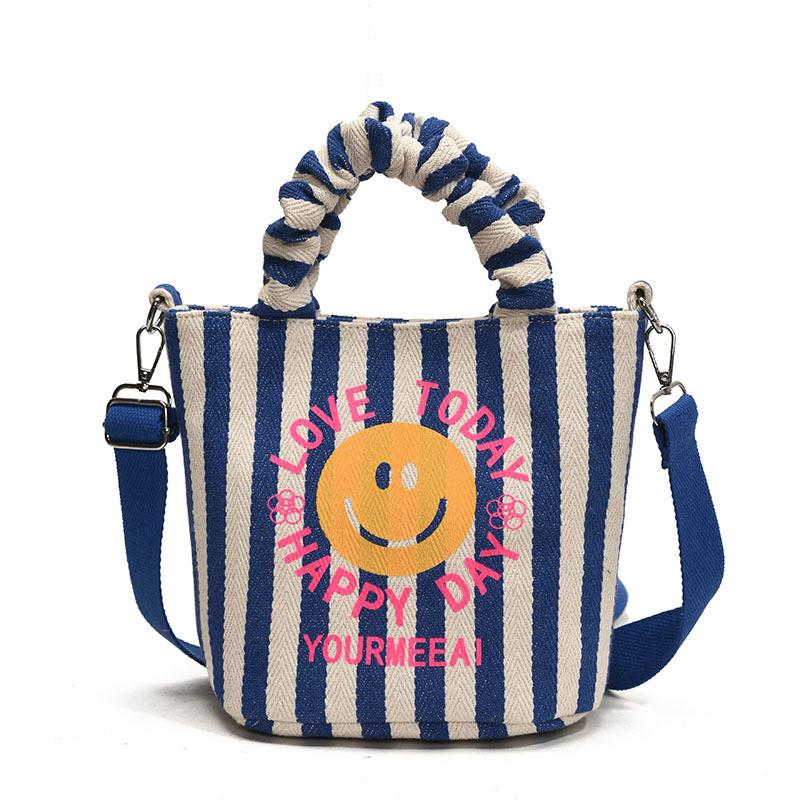Face Cute Smiley Unisex Kids Shoulder Bag Fashionable Striped Children Pleated