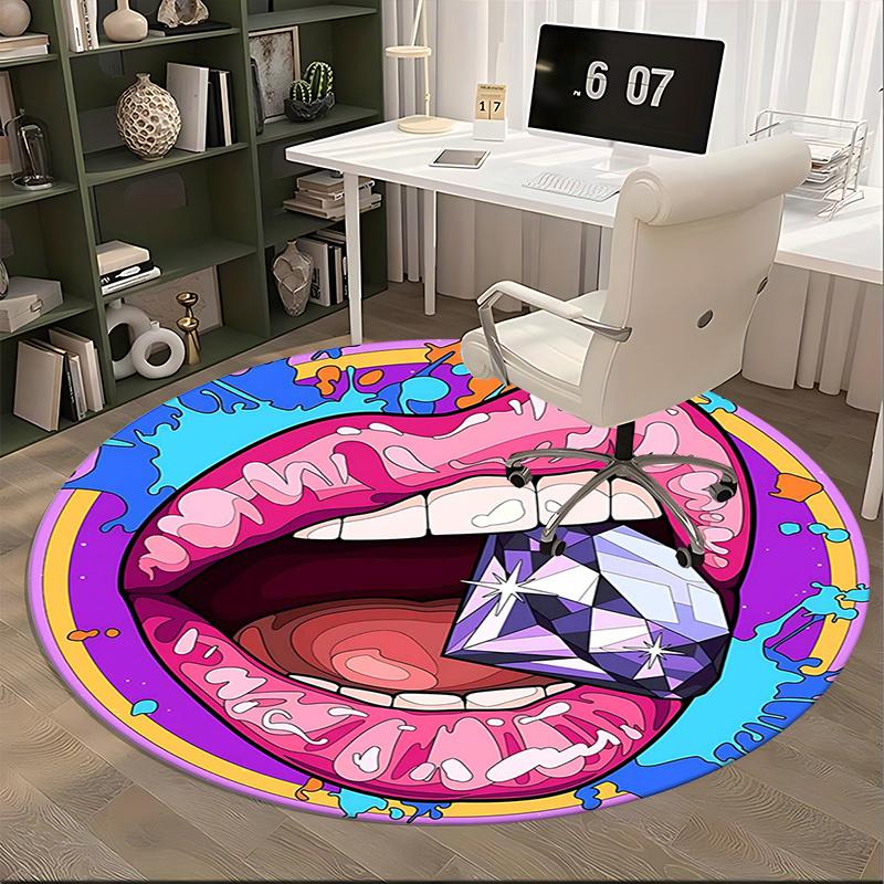 Diamond Mouth Art,Colorful Lip Design Chair mat Round Rug Office carpet, Non slip, Suitable for Living Rooms, Bedrooms,Decor1205844a