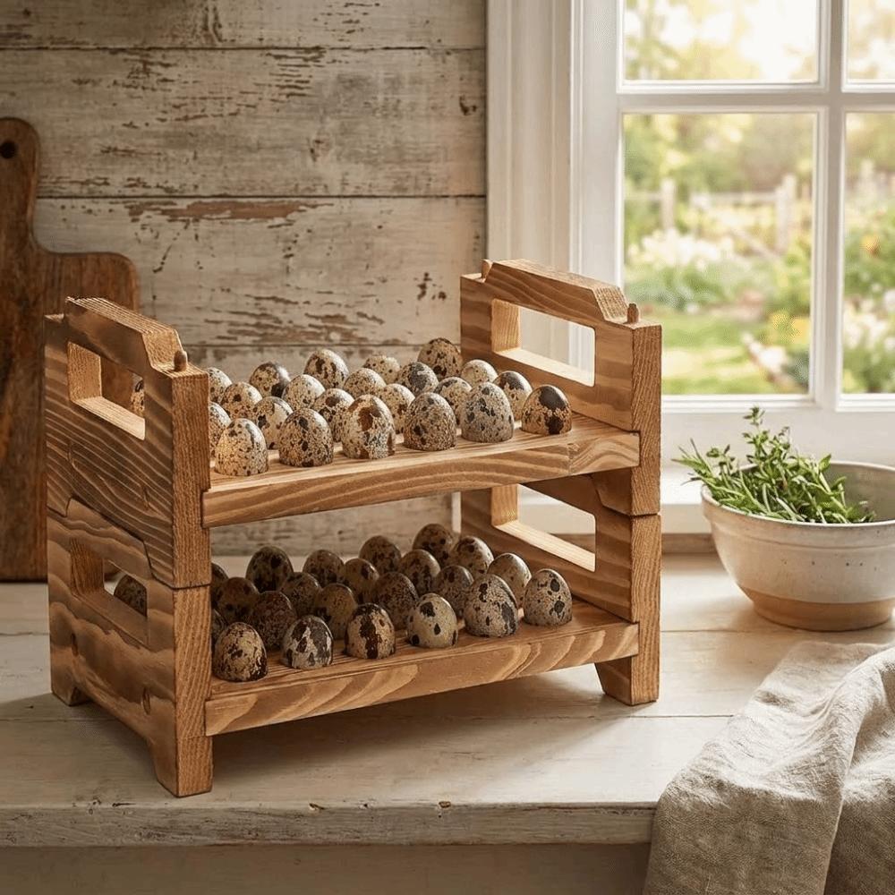 Large Capacity Wood Egg Holder Space Saving Egg Display Crates Egg Container Kitchen Countertop