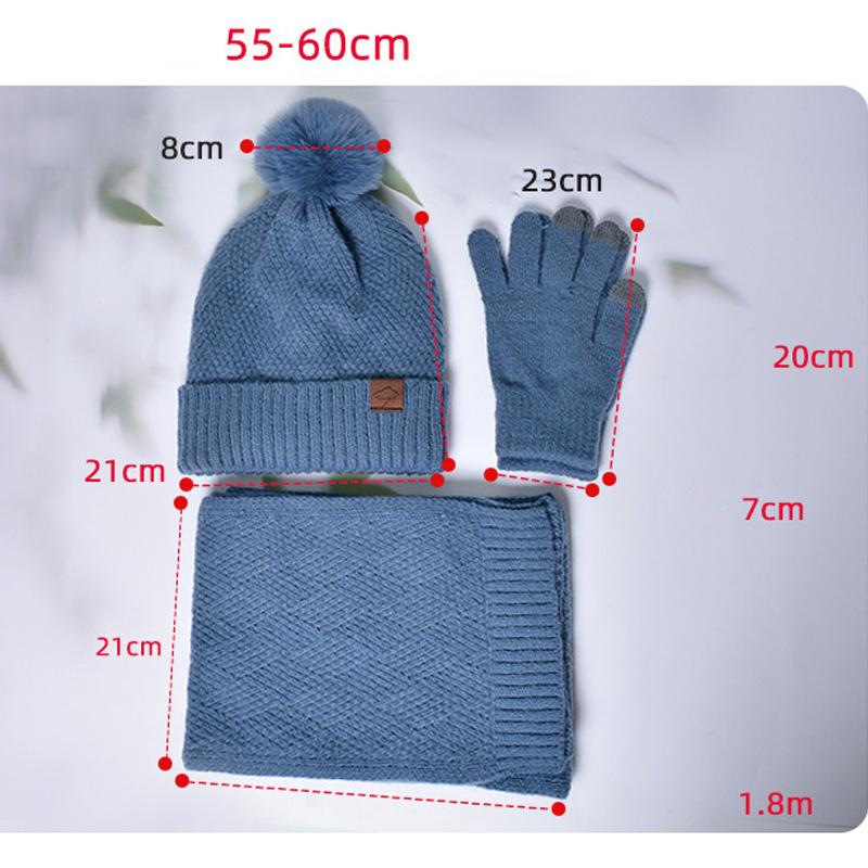 Winter Gestrickte Wollmütze Frauen Warme Mütze Schal Handschuhe Dreiteilige Gehörschutz Kappe Hülsenkappe Skullies Beanies