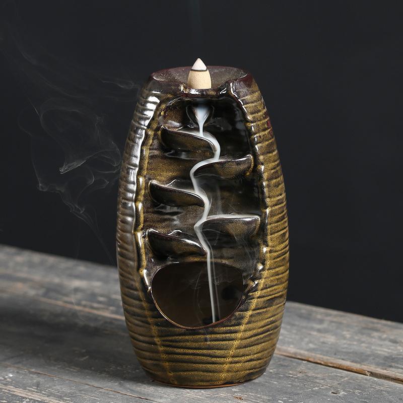 With 10Cones Free Gift Chinese Traditional Waterfall Incense Burner Ceramic Incense Holder,Option for Mixed Incense Cones