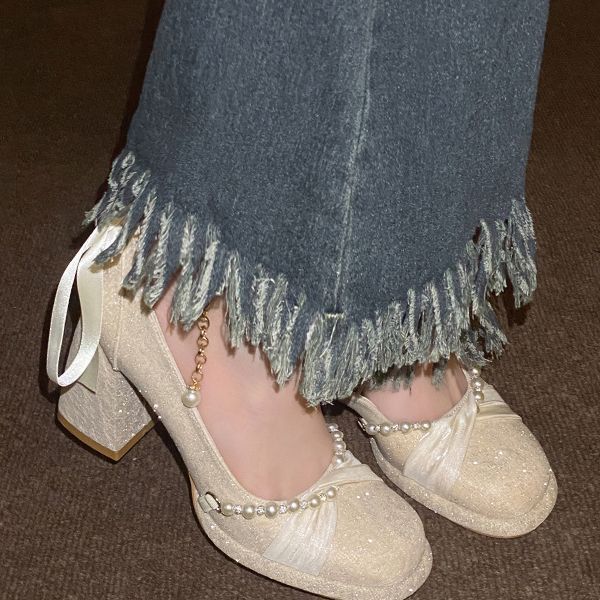 Mary Jane High Heels Women's Thick Heels 18-year-old Bar Mitzvah Xiuhe Wedding Dress Two Wear Engagement Shoes Bride Bridesmaid Shoes