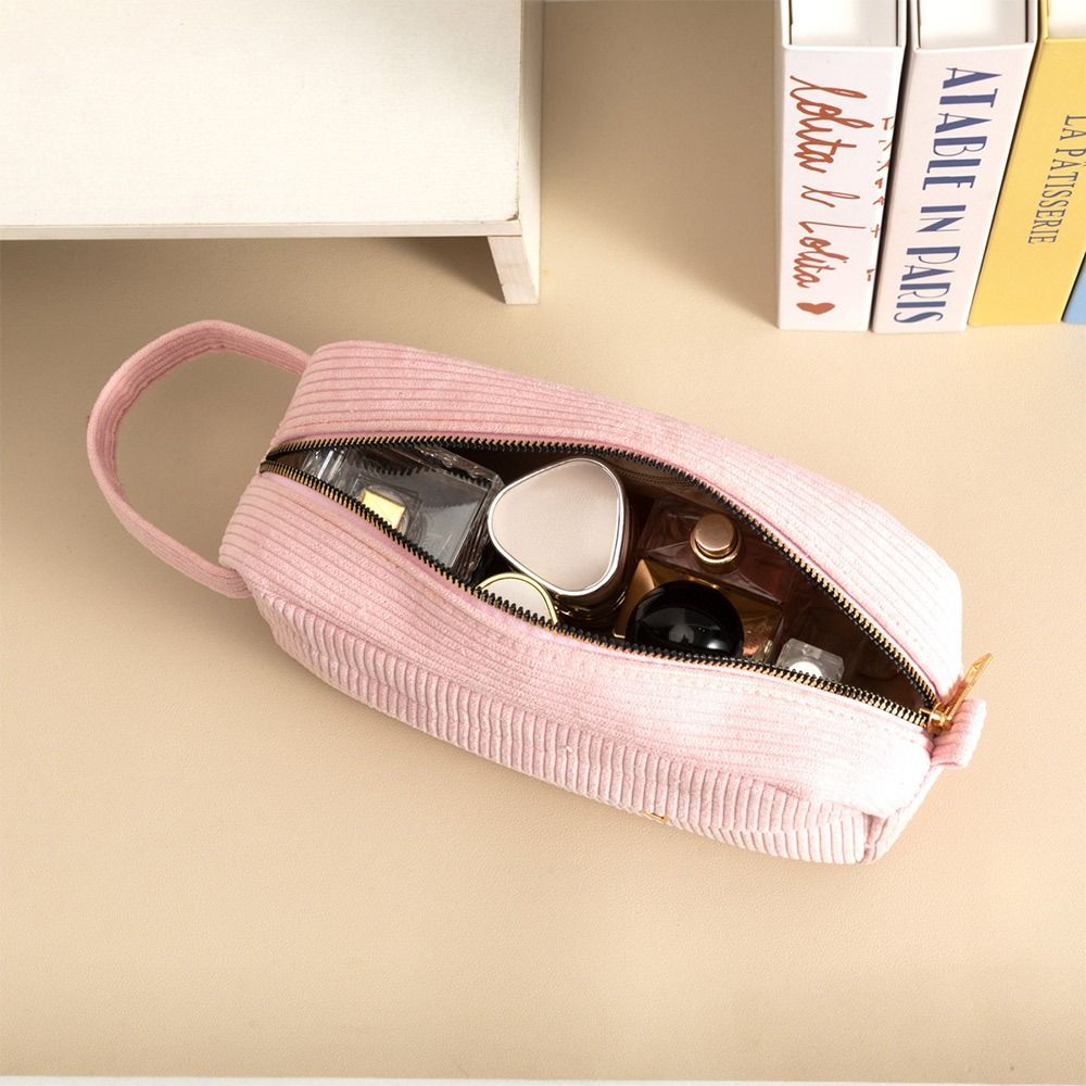 Portable Corduroy Cosmetic Bag Large Capacity Handheld Makeup Bag Toiletry Bag Travel