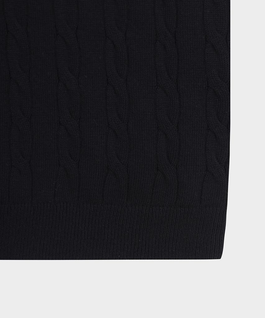 BROOKS BROTHERS Cotton Cable Polo Short Sleeve Sweater (Black) (Bbwtmo204Aufm)