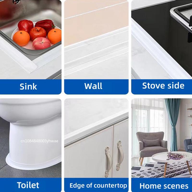 PVC Sızdırmazlık Şeridi Bant Banyo Banyo Tuvalet Mutfak Macun Bandı Kendinden Yapışkanlı Su Geçirmez Duvar Stickerı Küf Önleyici Bantlar 1 Rulo