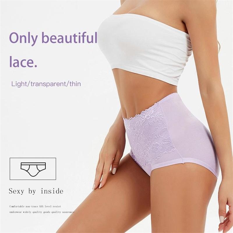 Chiloți de damă cu talie înaltă din dantelă Chiloți de damă de mărime mare Culoare uni Pantaloni triunghi cu talie înaltă Lenjerie de corp Slip
