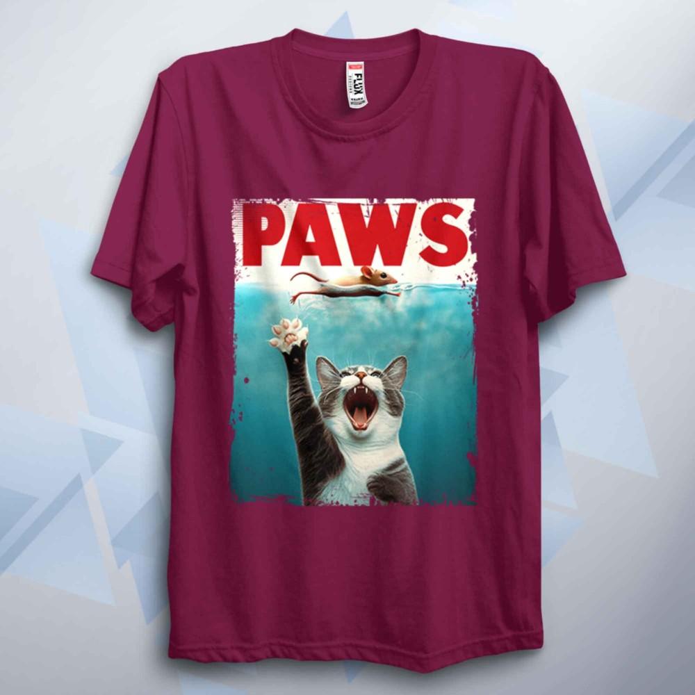 Paws TShirt Funny Shark Parody Tee Unisex Retro 70s 80s Movie Poster Film Top