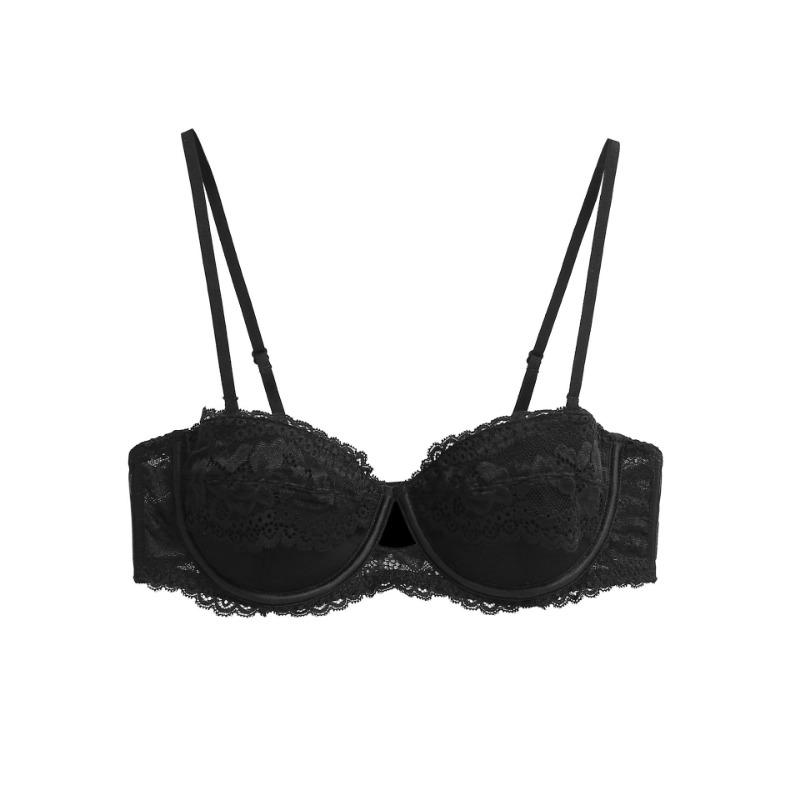 

Beige Removable Strap Lace Underwire Bra with Adjustable Straps S чёрный