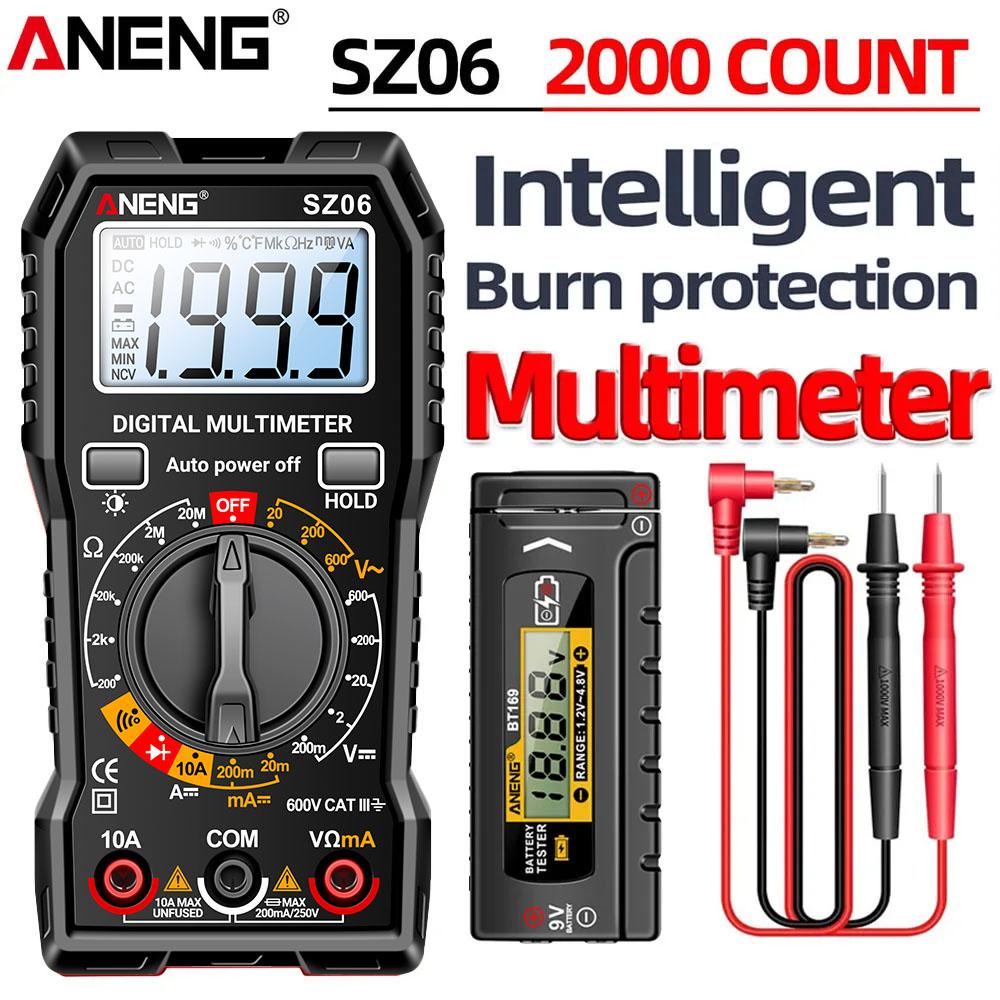 New High Precision ANENG SZ06 Digital Multimeter 2000 Counts Anti Burn Voltage Tester with Free BT169 Battery Checker Multimeter Kit Electrician Tools