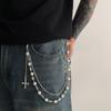 Elegant Crossed Pendant Waist Chain Imitation Pearls Pants Chain Accessory Jewelry For Stylish Outfit Enhancement