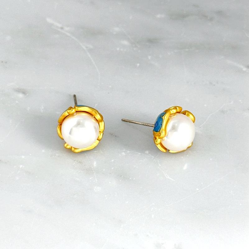 Summer Women S Premium Earrings Blue Bottom Drop Glaze Freshwater Stud Earrings