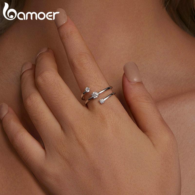 BAMOER Three Layer 0.5 CT Moissanite Coiled Ring 925 Sterlin Silver D Color Moissanite Stackable Promise Wedding Ring Party Gift