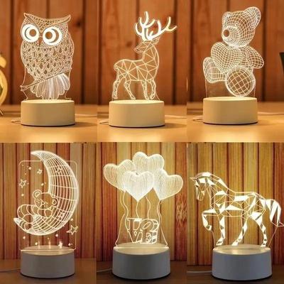 1 Stück Heimdeko mit USB-Kabel Kreatives 3D Visuelles LED Nachtlicht Tischlampe Kinder Jungen Geschenk Smarte Gadgets