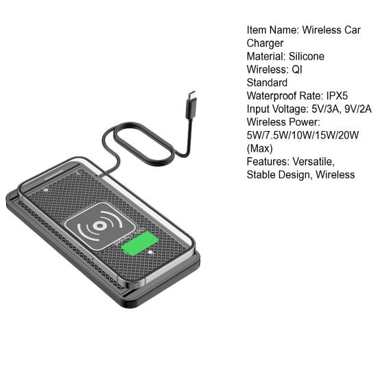Wireless Car Charger Pad 20W Fast Charging Mat for Phone Non-Slip Cell Phone Charger Waterproof Anti-Slip Silicone Base Home Wireless Charging Pad