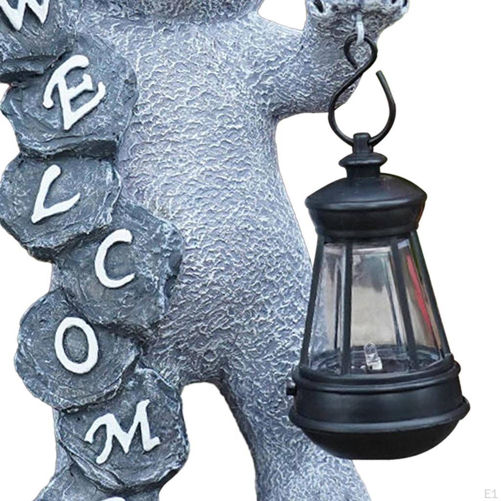 Bear Statue Solar Garden Powered Lovely Resin Decor for Courtyard Lawn