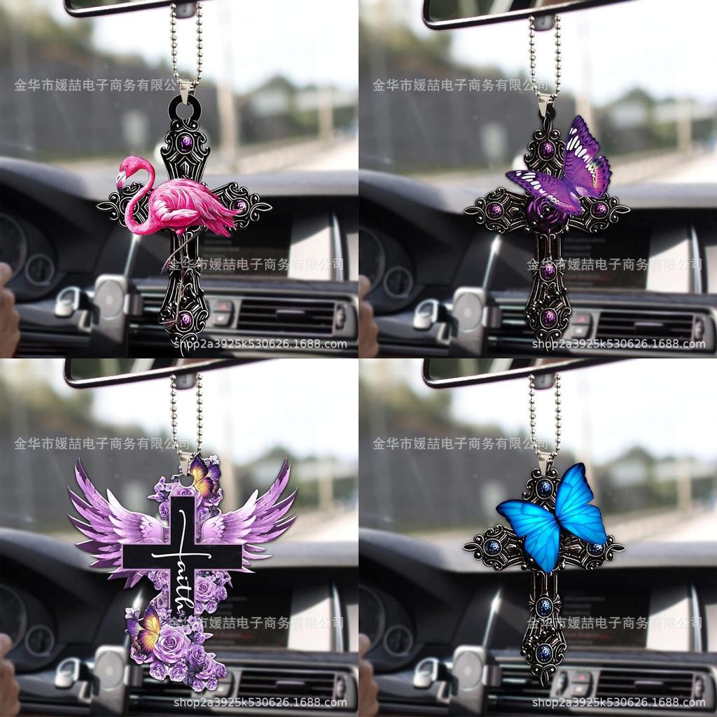 Elegant Purple Rose Butterfly Car Rearview Mirror Accessory Christmas Tree Decoration Hanging Ornament