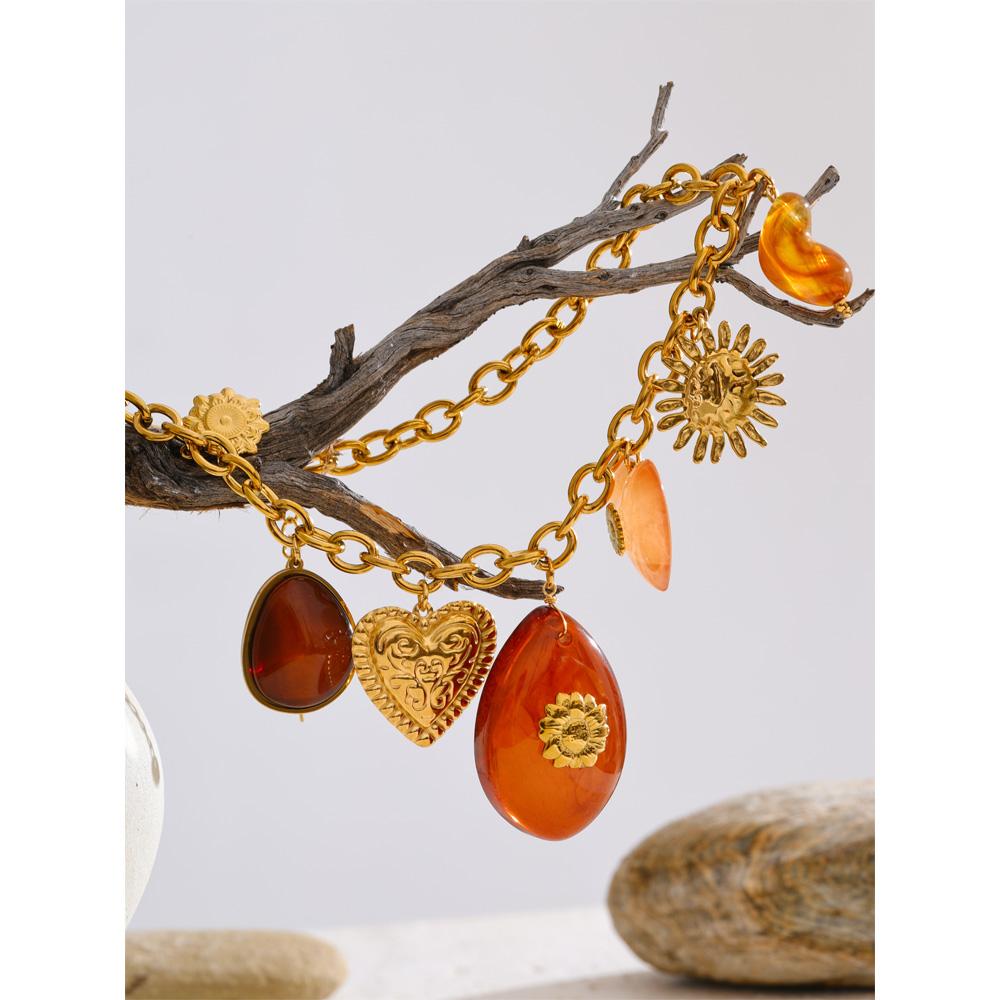 Eetit Red Resin Oval Heart Sun Drop Necklace Golden 316L Stainless Steel Summer Charm Collar Jewelry Waterproof 2025