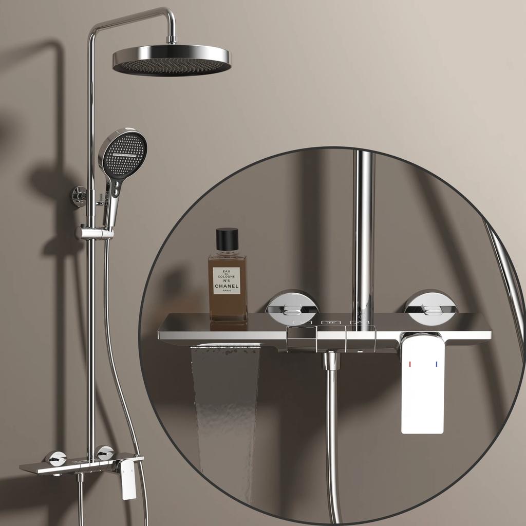 Hot Cold Bathroom Shower System Faucets 12 Inch Round Rain Shower Head Brushed Rose Gold Hot Cold Waterfall Bathroom Shower Set