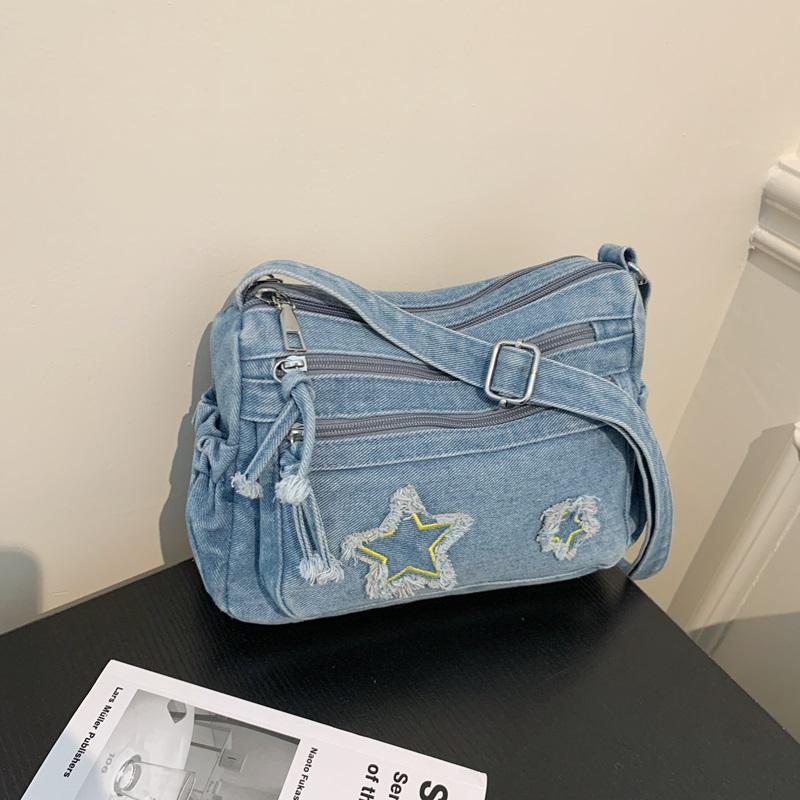 Borsa Piccola Quadrata in Denim con Stelle Leggera Borsa a Spalla Crossbody da Donna