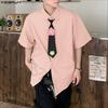 INCERUN Oversized Men Tie Up Neck Short Sleeve Flowers Casual Loose Shirts