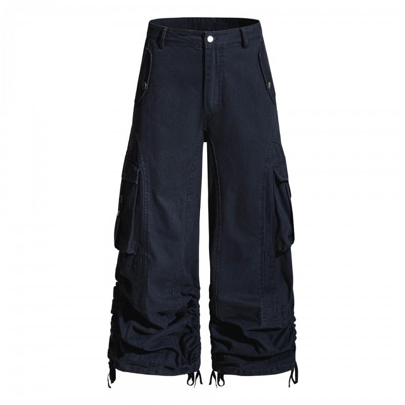 Unisex Retro Cargo Pants Loose Wide Leg Workwear Style Cotton Trousers Daily Casual Wear