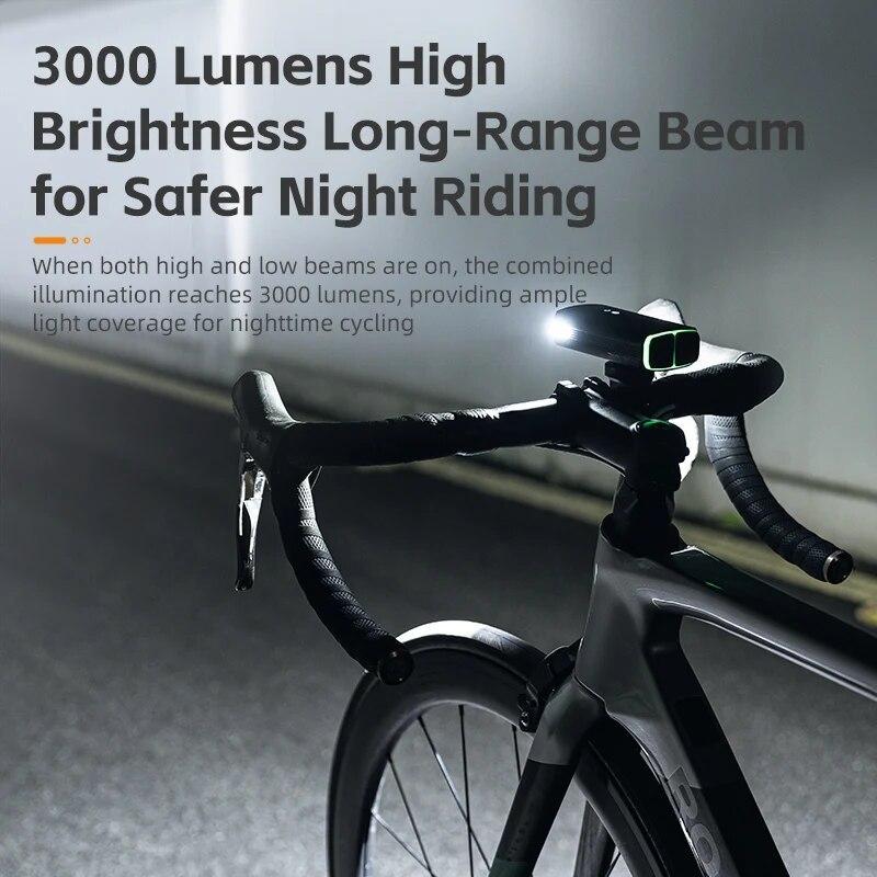 ROCKBROS 3000LM Lampa Rowerowa 10000mAh Power Bank Ładowanie Type-C Lampa Przednia Latarka Rowerowa MTB Kolarstwo Szosowe Błysk Podświetlenie