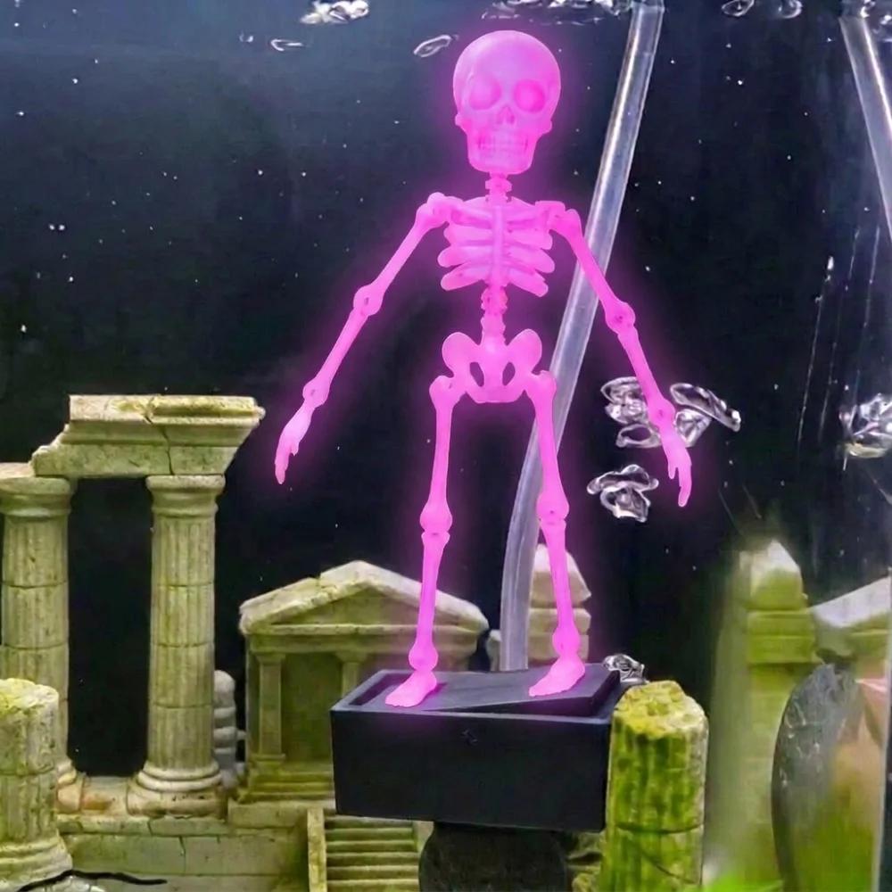3D Printed Dancing Skeleton Aquarium Bubbler Plastic with Air Tube Fish Tank Dance Skull with Air Tube Dynamic Skeleton Bubbler