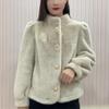Cappotto Corto di Visone Caldo Spesso Manica Lunga Collo Alto Versatile Capispalla Autunno Inverno