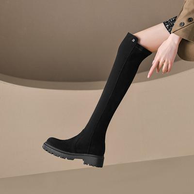 New European and American Thick-soled Non-slip Knee Boots Women's Rubber Sole Large-size Women's Boots Autumn and Winter Round Head Medium H