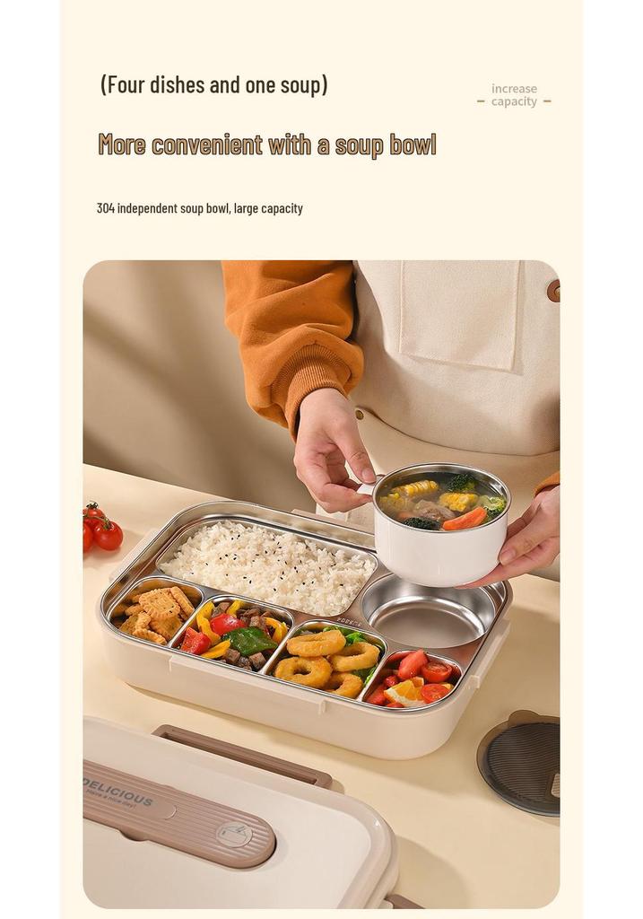 304 Stainless Steel Insulated Lunch Box with Lid, Large Capacity for Adults, Office & Student Use, Microwave Safe Bento Box