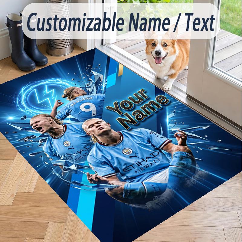 Custom Text Printed Rug Erling Haaland Non Slip Floor Carpet For Home Room Decor