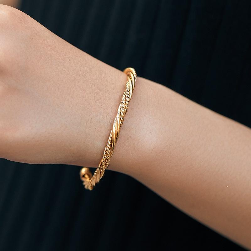 Braided cable bangle set - 18k gold plated copper open bangle