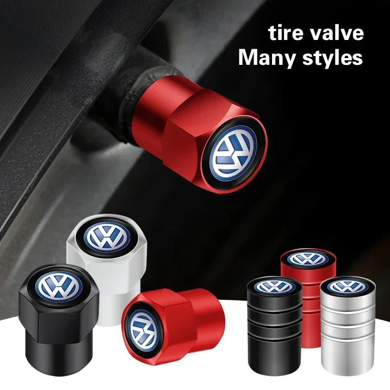 VEMZG1 4Pcs Aluminum Alloy Car Tire Valve Cap Auto Wheel Accessories For VW GTI Polo Passat B6 Golf Tiguan T-ROC Jetta Atlas Beetle CC