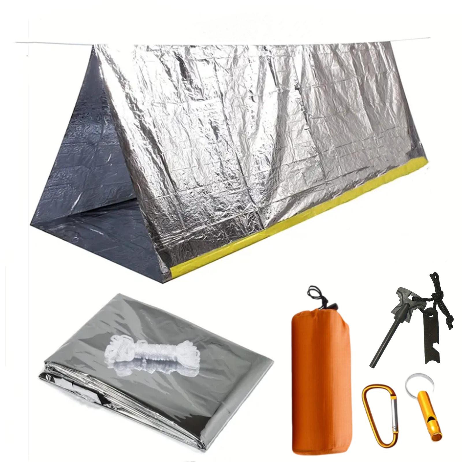 2 Person Emergency Shelter Bivy Survival Tent Kit Mylar Tube Tent Sleeping Bag Waterproof Outdoor SOS Thermal Blanket Reusable C