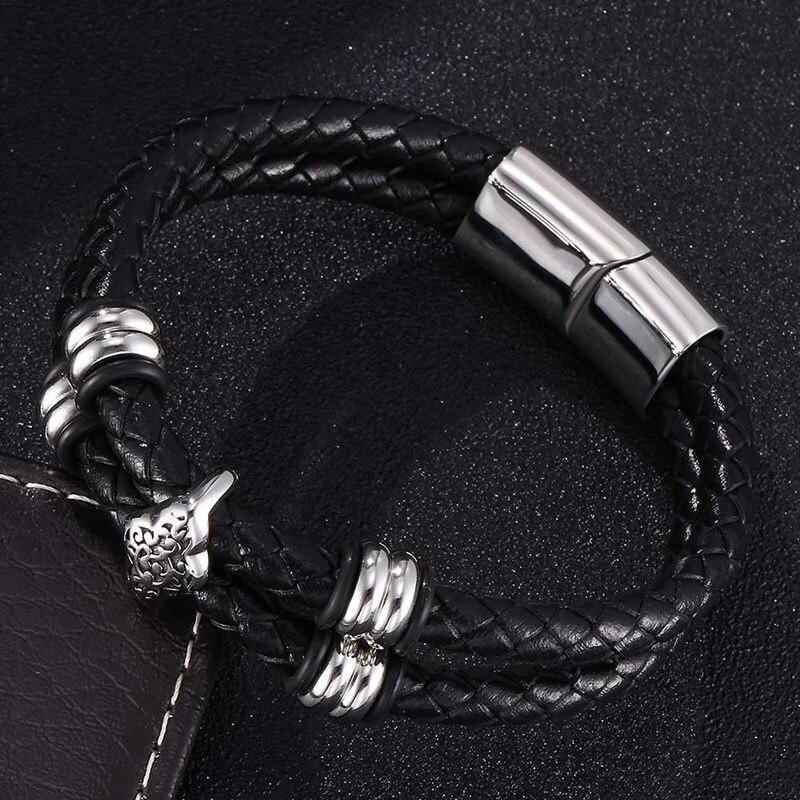 Men Bracelet Small Adorn Article Genuine Leather Bracelet Double Layer Hand Stainless Steel Clasps Wristband Gift