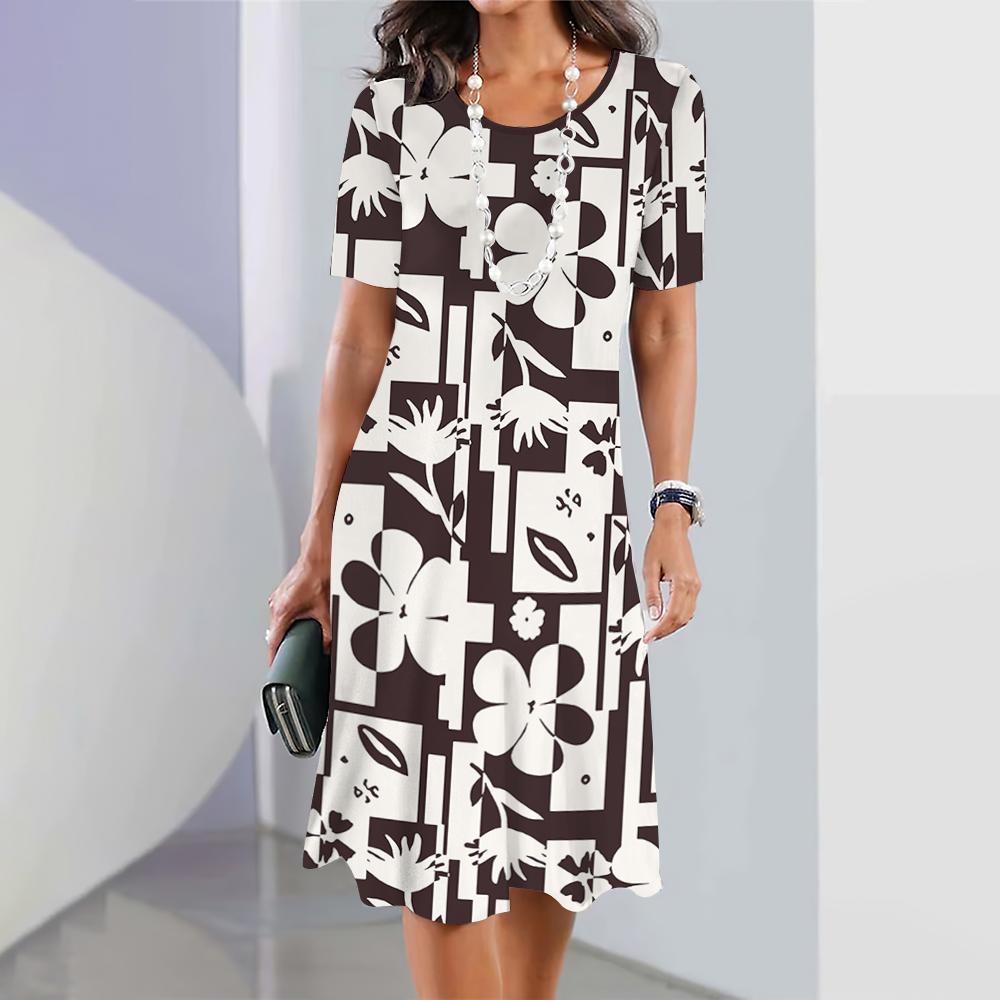 2026 Spring and Summer New Dresses Outdoor Fashion Short Sleeve Irregular Pattern Print Hawaii Vacation Style Dresses