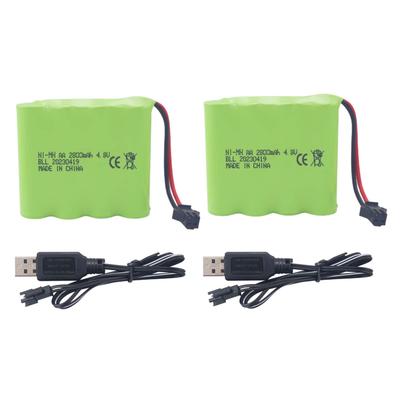 2PCS 4.8V 2800mAh AA Charging SM-2P Plug with USB Charging Cable for SY-E511 Remote Control Excavator, Car Truck, Construction Vehicle, E562, TD141