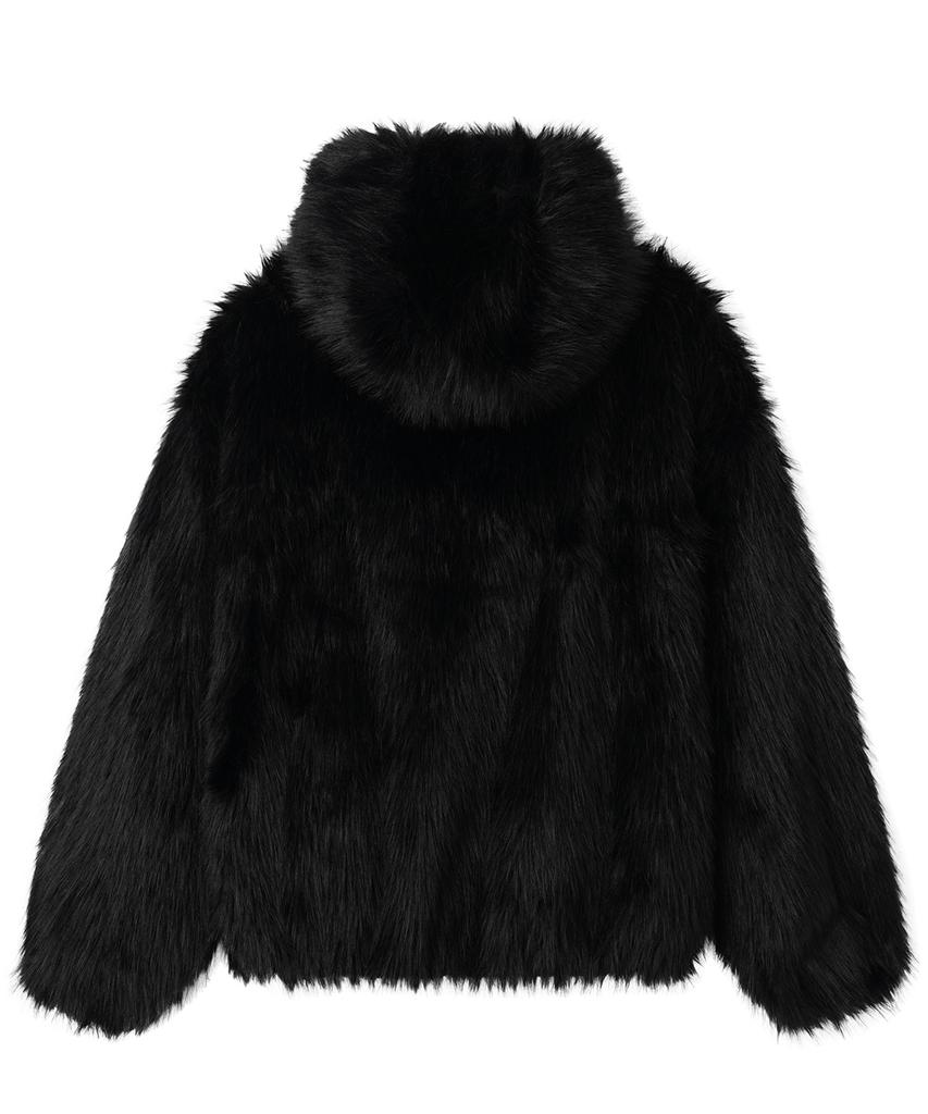 Openyard(Oy) Wild Faux Fur Hoodie Jacket - Black